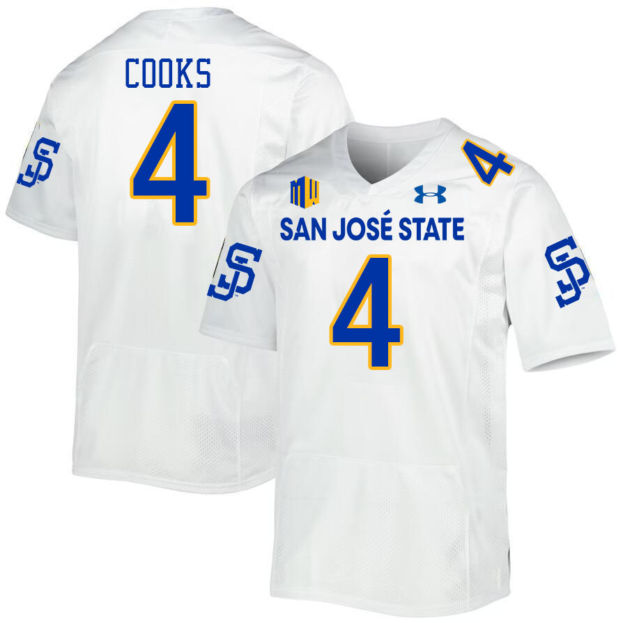 San Jose State Spartans #4 Elijah Cooks College Football Jerseys,Uniforms-White